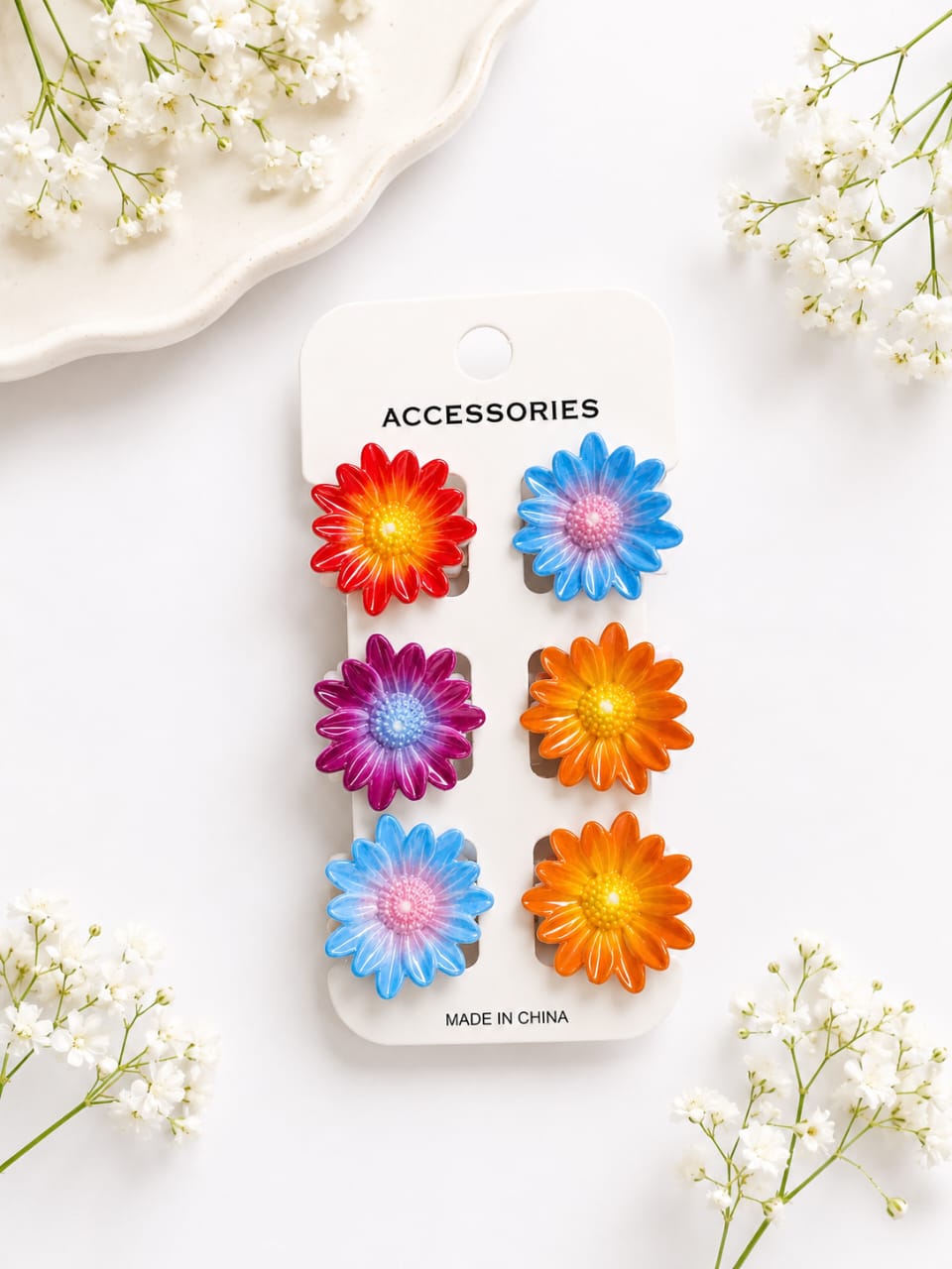 Multicolored Daisy Flower Hair Clips