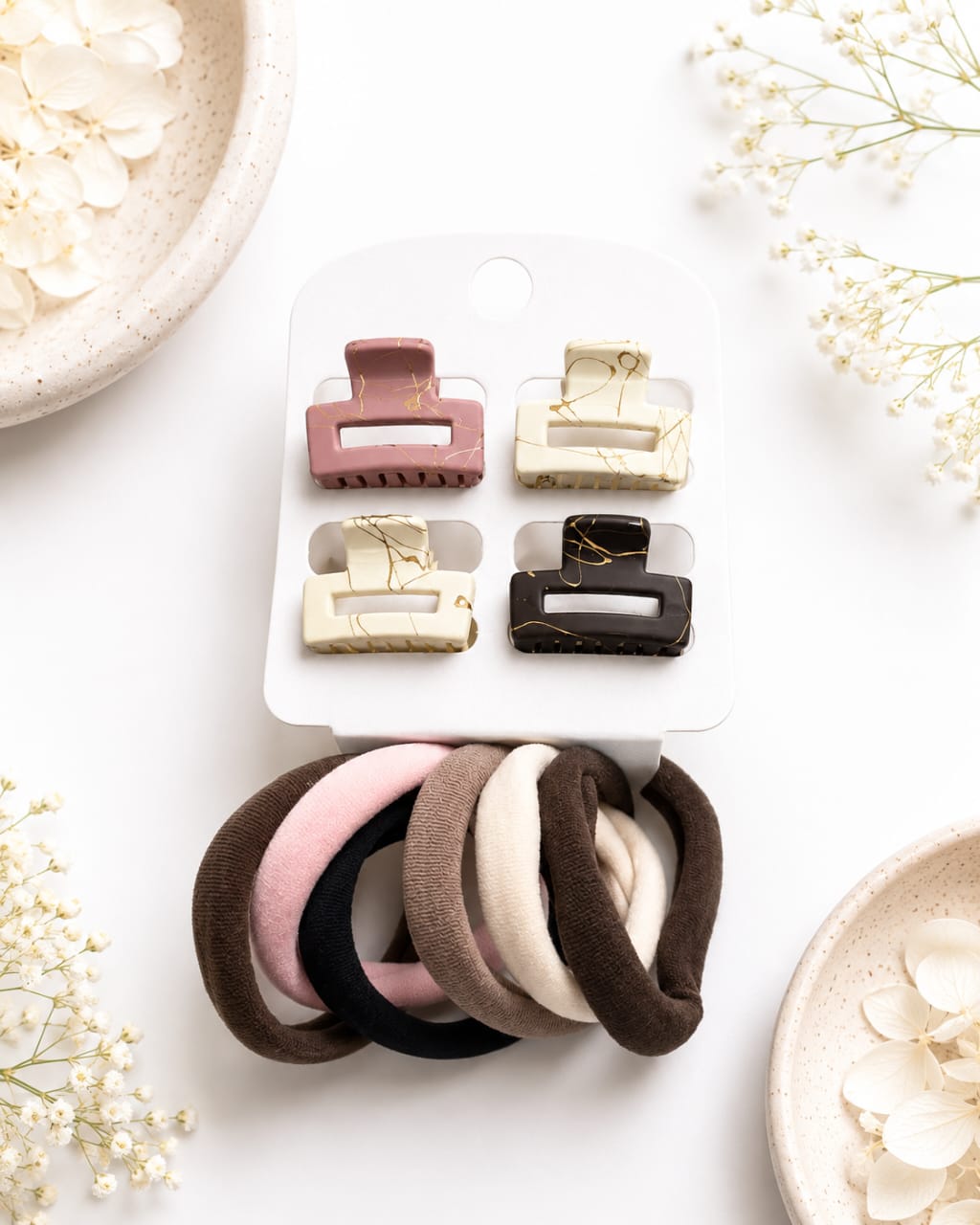 Mini Claw Clip and Elastic Hair Tie Combo Set