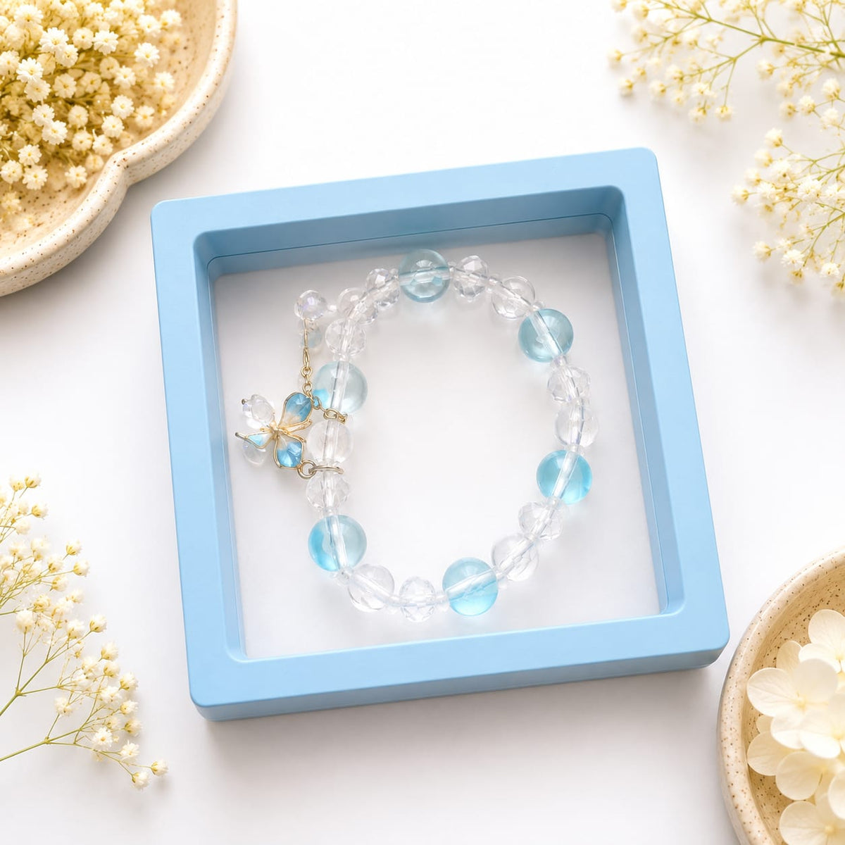 Pastel Crystal Beaded Flower Charm Bracelet