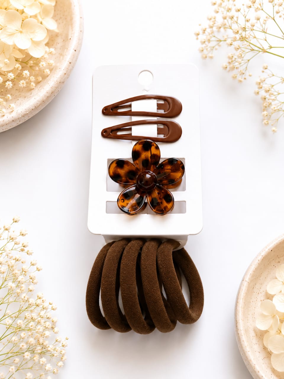 Flower Claw Clip and Elastic Hair Tie Combo Set.