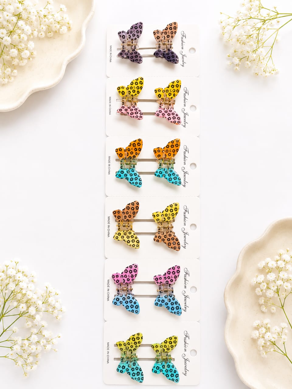 Dotted Daisy Butterfly Clips