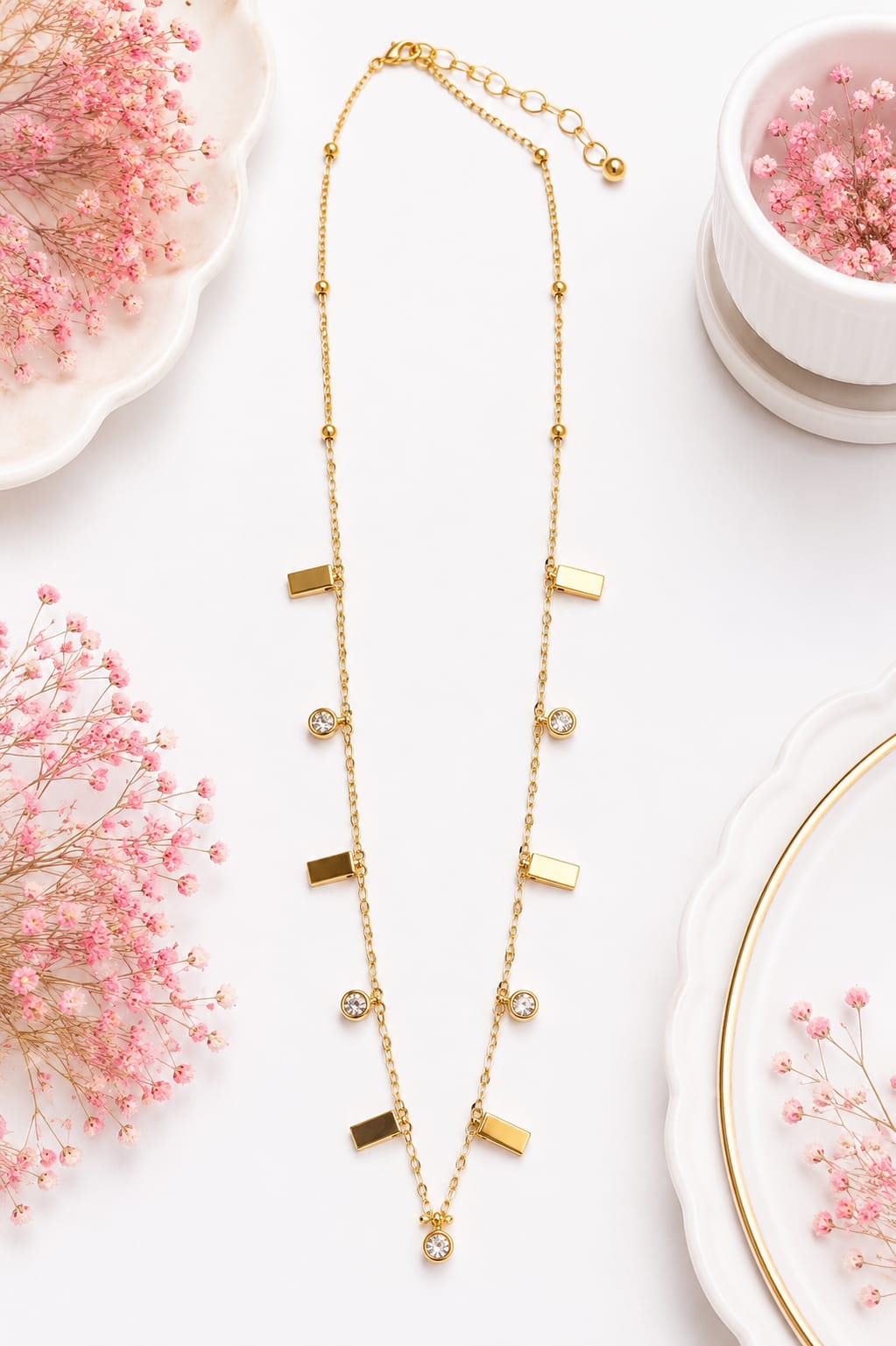 Dainty Anti-tarnish Geometric Multi-charm Drop Chain