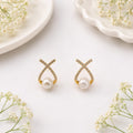 X-cross Pave Pearl Earring