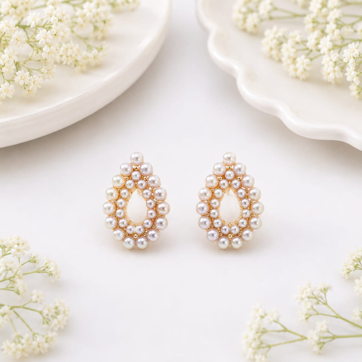 Open Teardrop Pearl Cluster Earrings