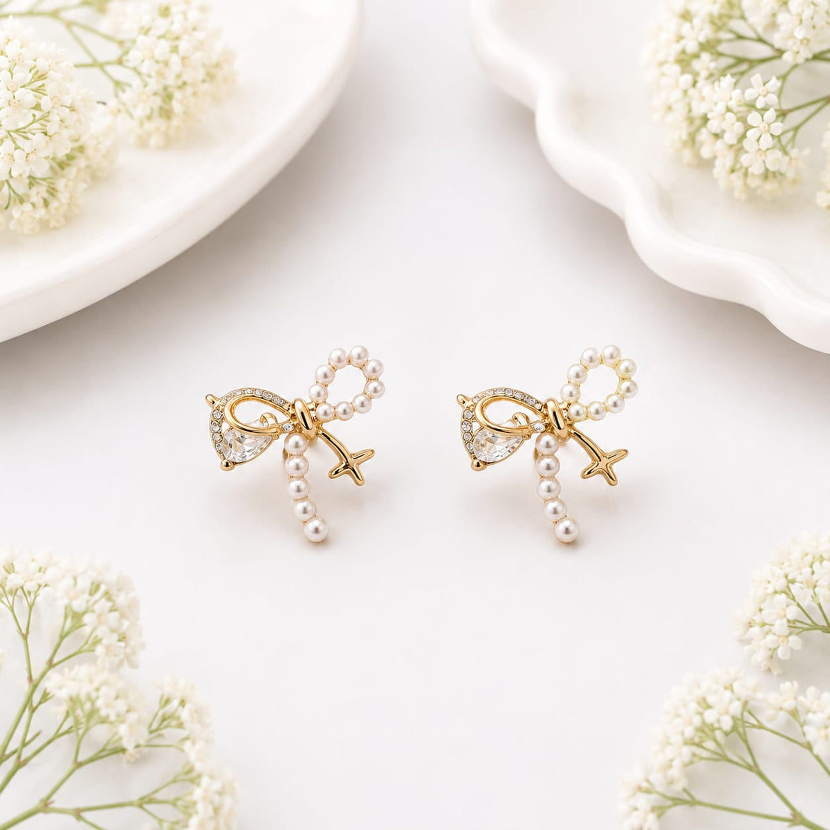 Korean Style Pearl Bow Drop Earring