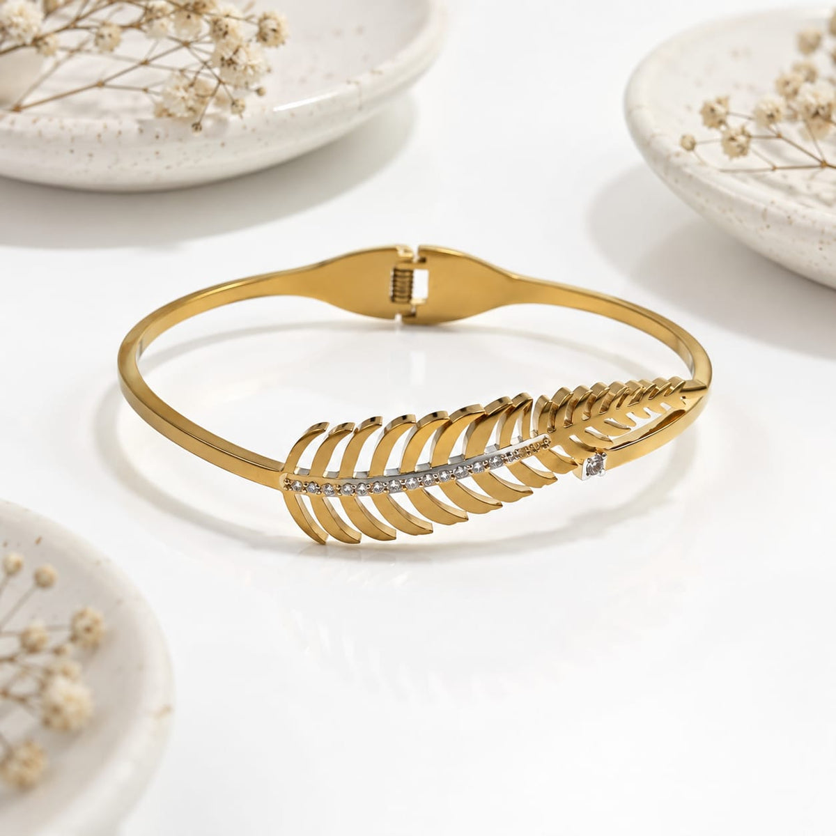 Golden Feather Kada Bracelet - Anti tarnish