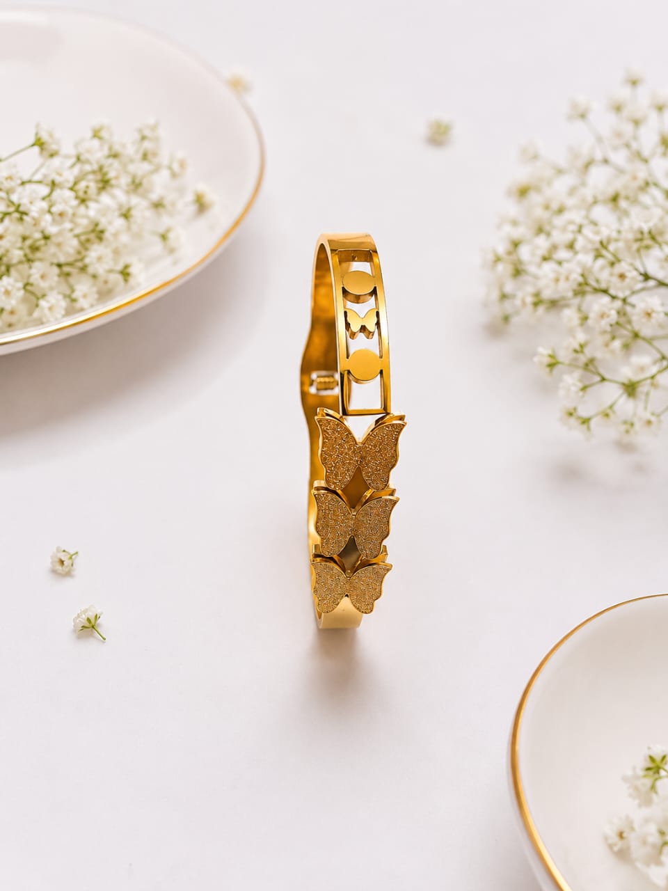 Anti-Tarnish Three Butterflies Geometric Kada