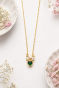 Anti-Tarnish Crystal Bow Emerald Heart Necklace