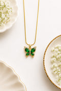 Emerald Green Crystal Butterfly Pendant Necklace