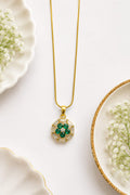 Emerald Green Floral Geometric Pendant Necklace