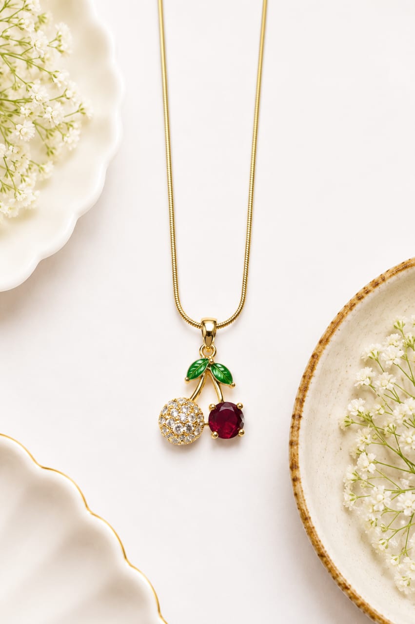 Mixed-crystal Twin Cherry Pendant Necklace.