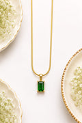 Gold Plated Emerald Cut Green Solitaire Pendant Necklace