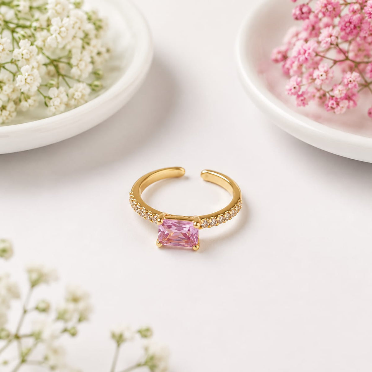 Anti-Tarnish Pink Cubic Zirconia Solitaire Ring