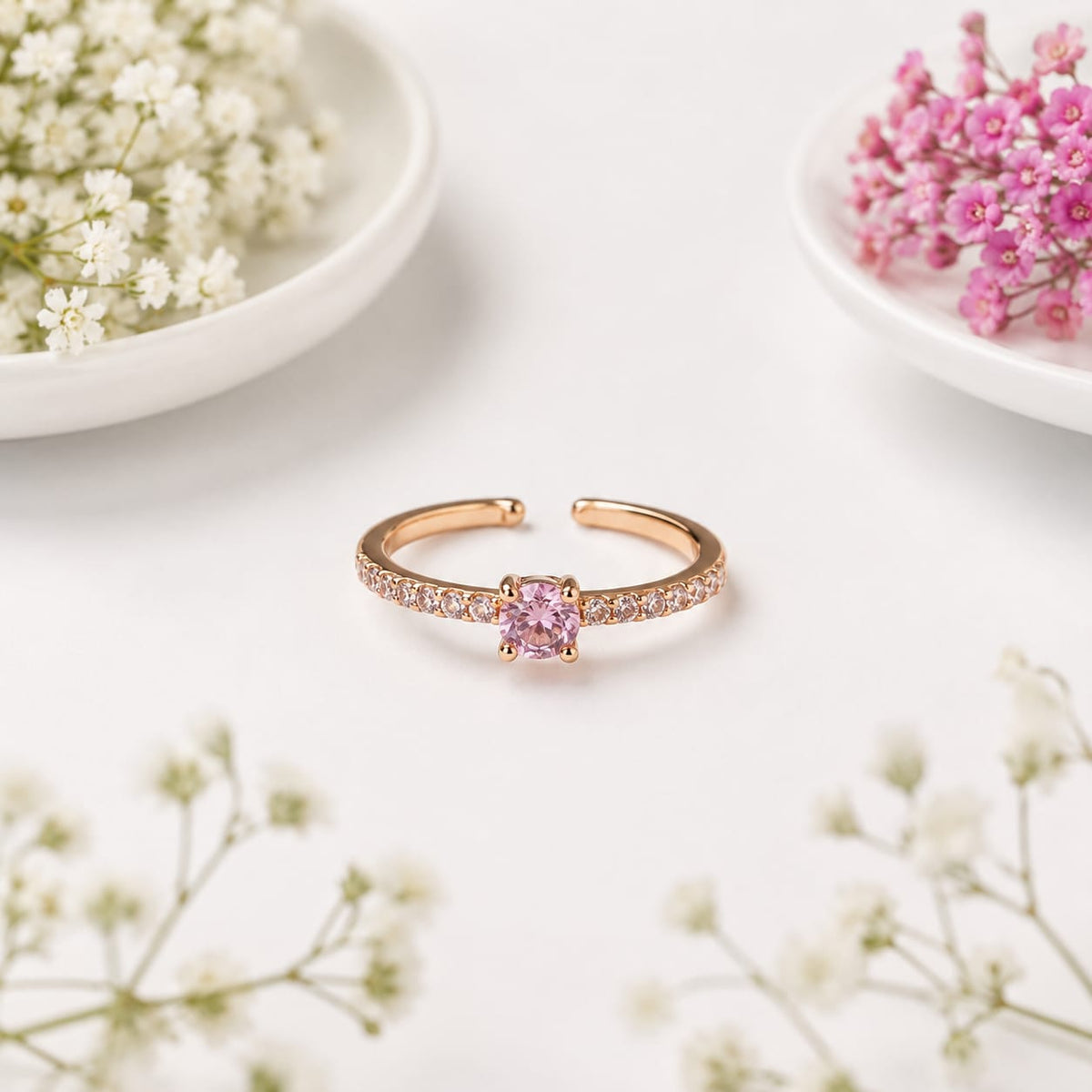 Anti-Tarnish Pink Cubic Zirconia Eternity Band Ring