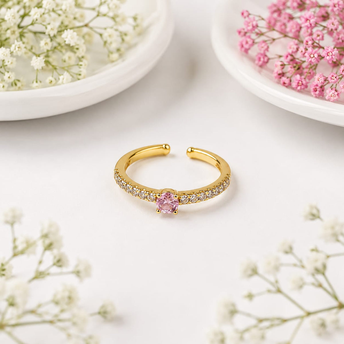 Anti-tarnish Round Pink CZ Solitaire Ring