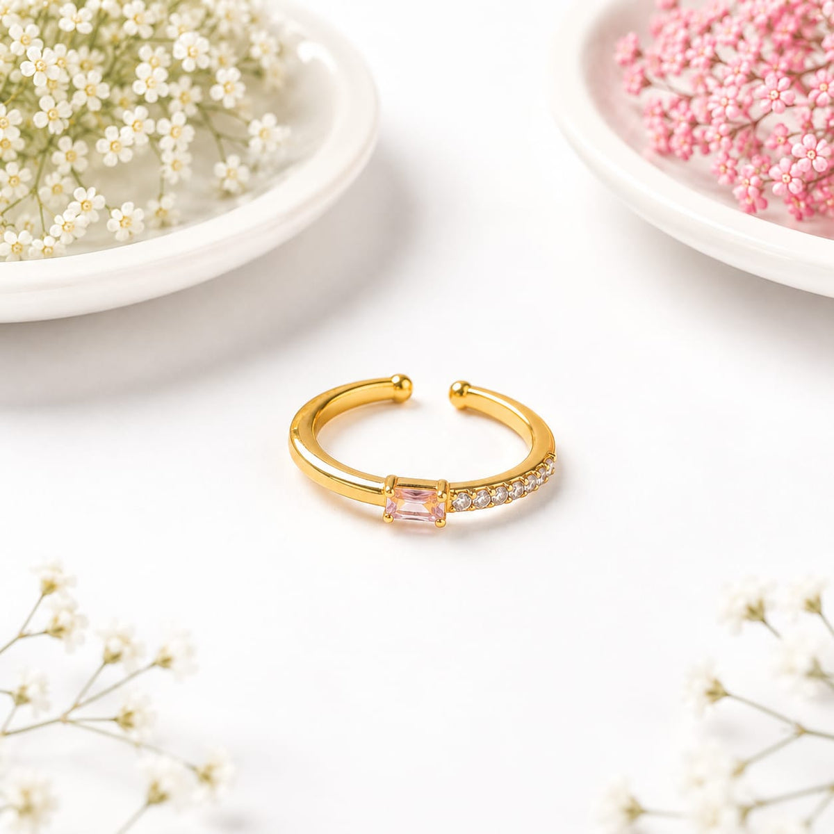 Anti-tarnish Pink Sparkle Adjustable Ring