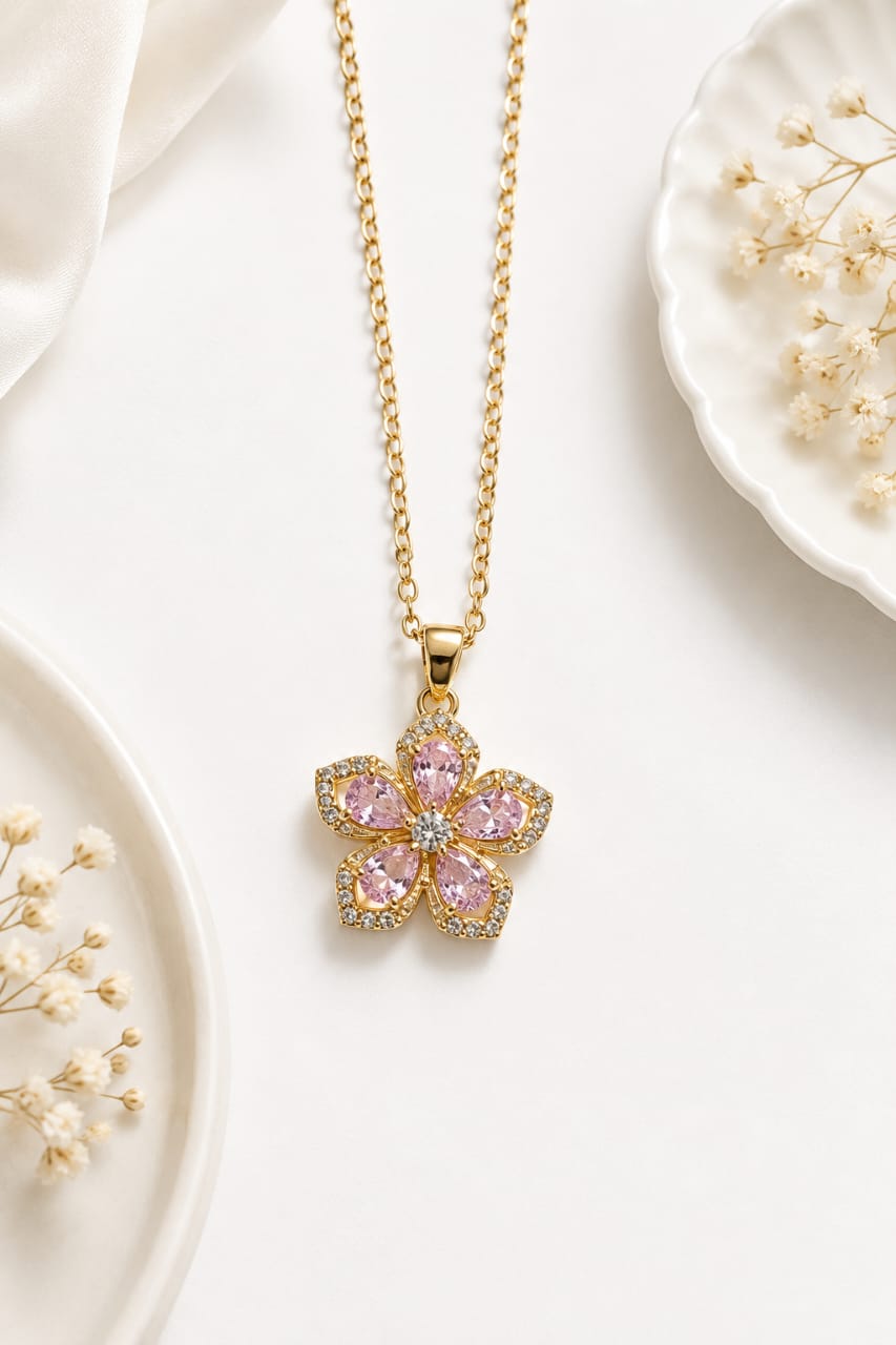 Anti-tarnish Rotatable Zircon Flower Fidget Necklace
