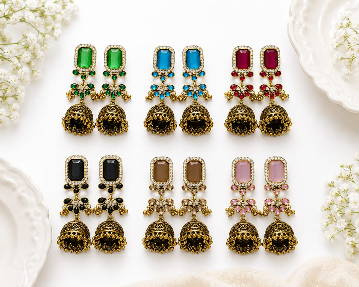 Antique Gold-Plated Beaded Festive Jhumka
