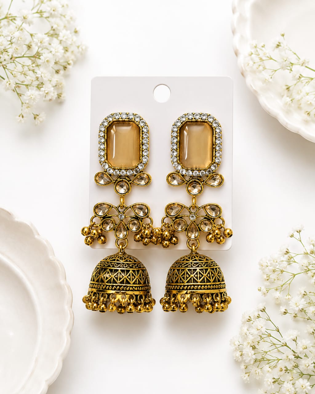 Antique Gold-Plated Beaded Festive Jhumka
