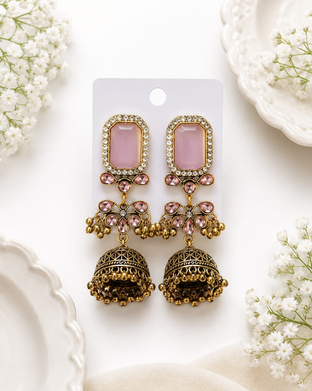 Antique Gold-Plated Beaded Festive Jhumka