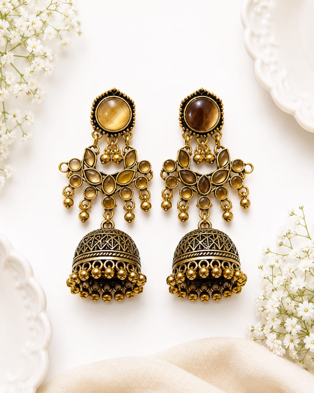 Assorted Multi-Color Antique Gold Jhumka