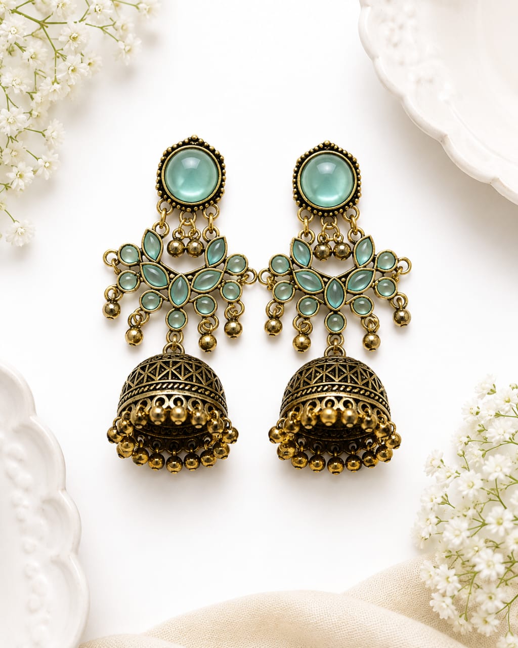 Assorted Multi-Color Antique Gold Jhumka