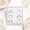 6-Pair Days of the Week Minimalist Gold Stud Earring Set 6 (Bows and Hearts)