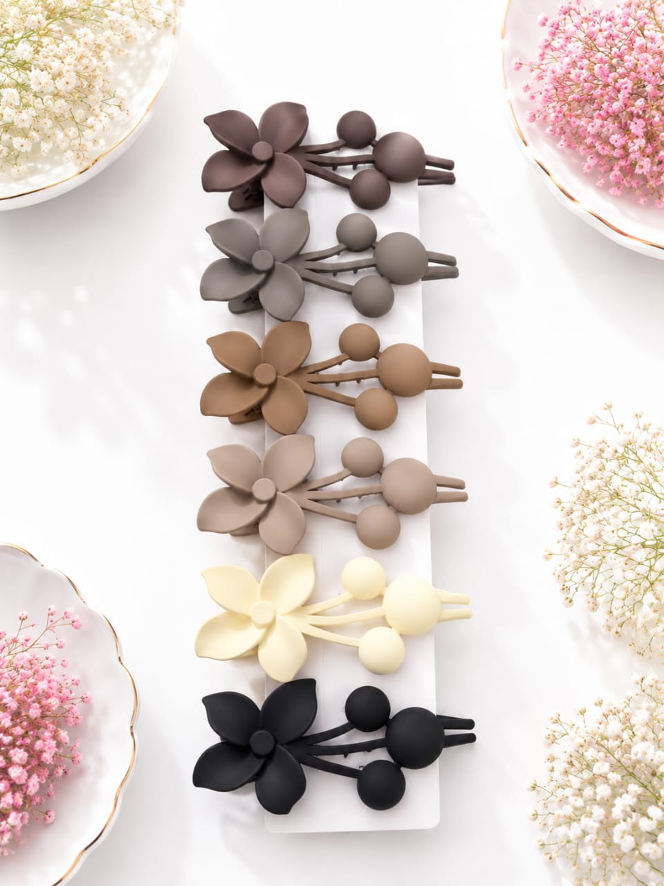 Nude Palette Matte Floral Berry Hair Duckbill Clips
