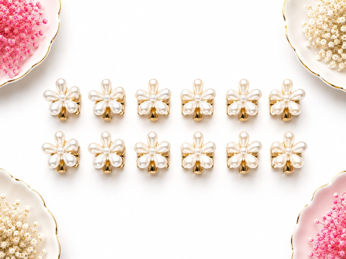 Pearl Flower Mini Metal Hair Claw Clips - Medium