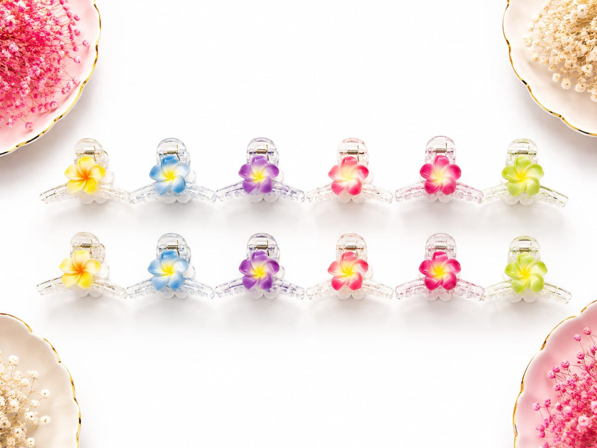 Clear Acrylic Mini Plumeria Flower Hair Claw Clips