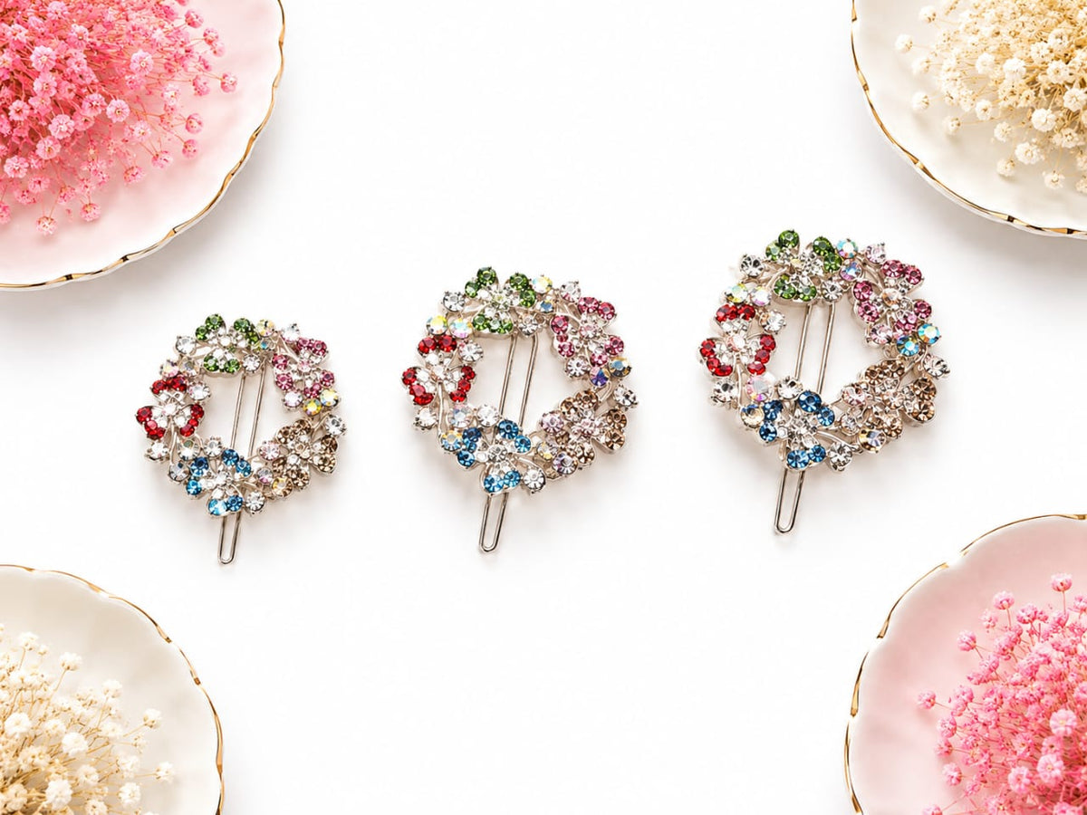 Stone-Studded Circular Wreath Hair Pins
