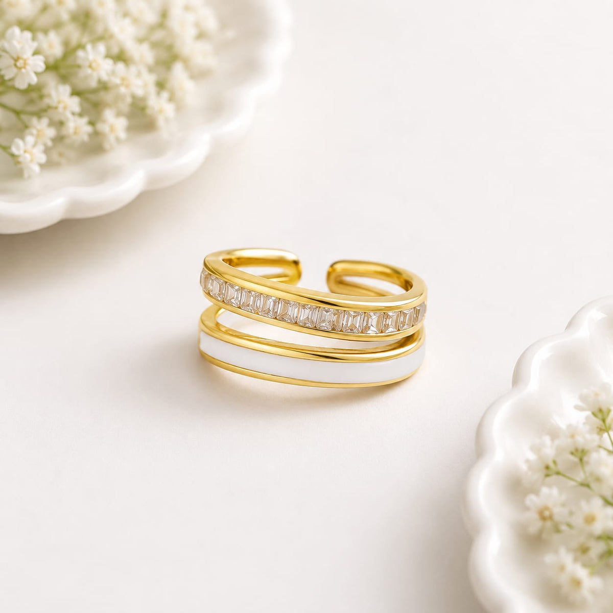 Anti-tarnish White Sofia Tennis Enamel Ring