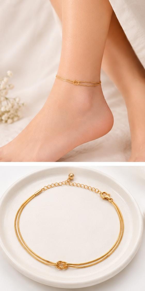 Anti-tarnish Gold Double Strand Love Knot Anklet