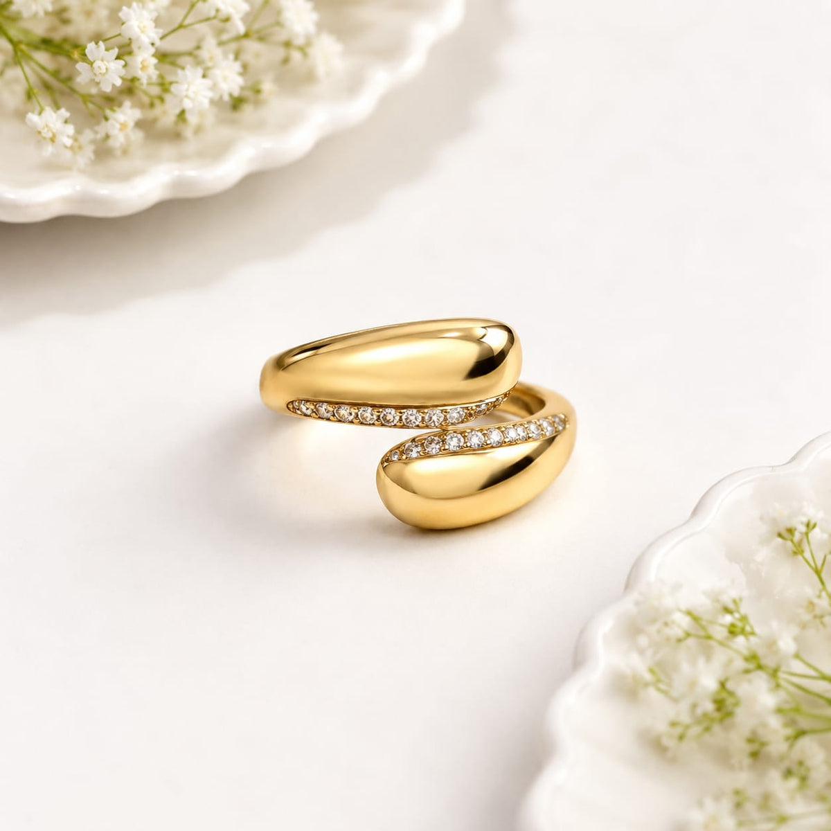 Anti-tarnish Double Dome Pave Wrap Ring