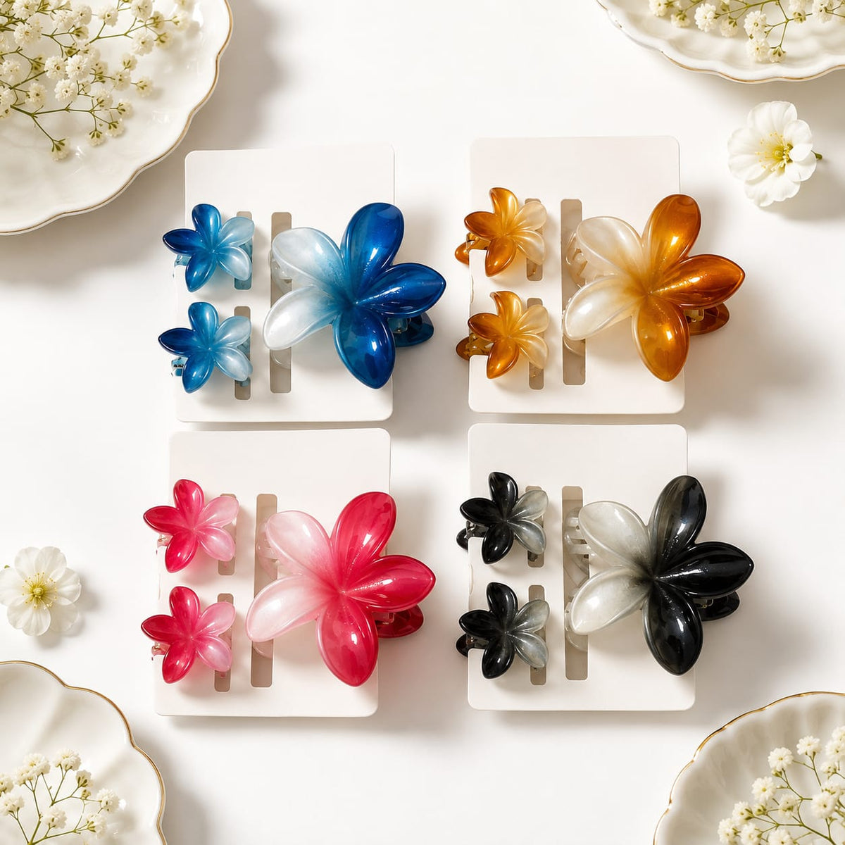 Gradient Plumeria Flower Hair Claw Clips