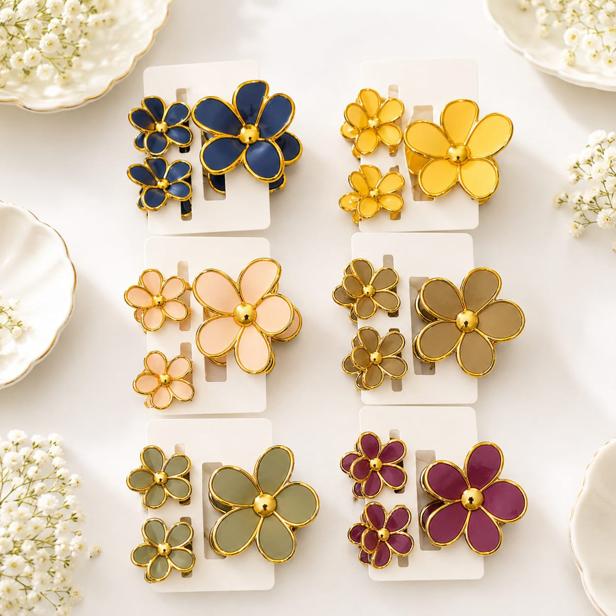 Enamel Metal Daisy Flower Hair Claw Clips