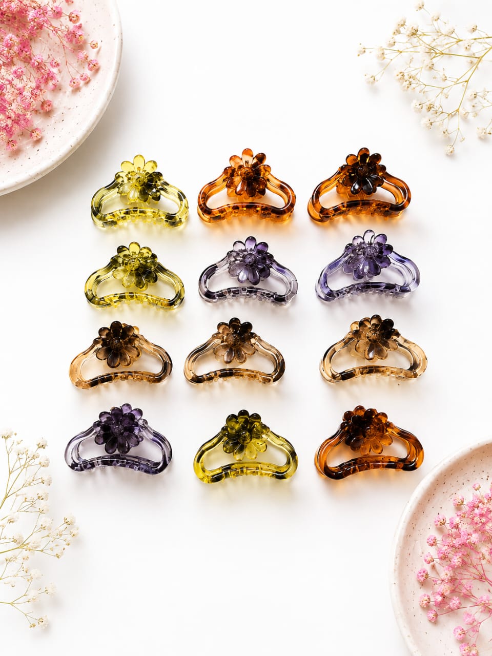 Transparent Flower Accent Hair Claw Clips - Medium