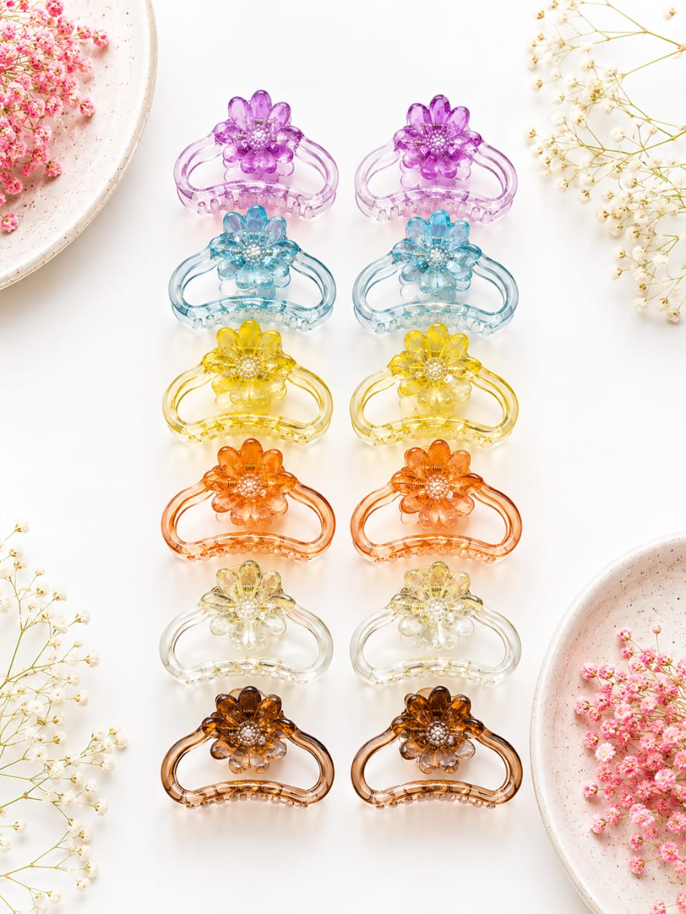 Transparent Flower Accent Hair Claw Clips - Medium