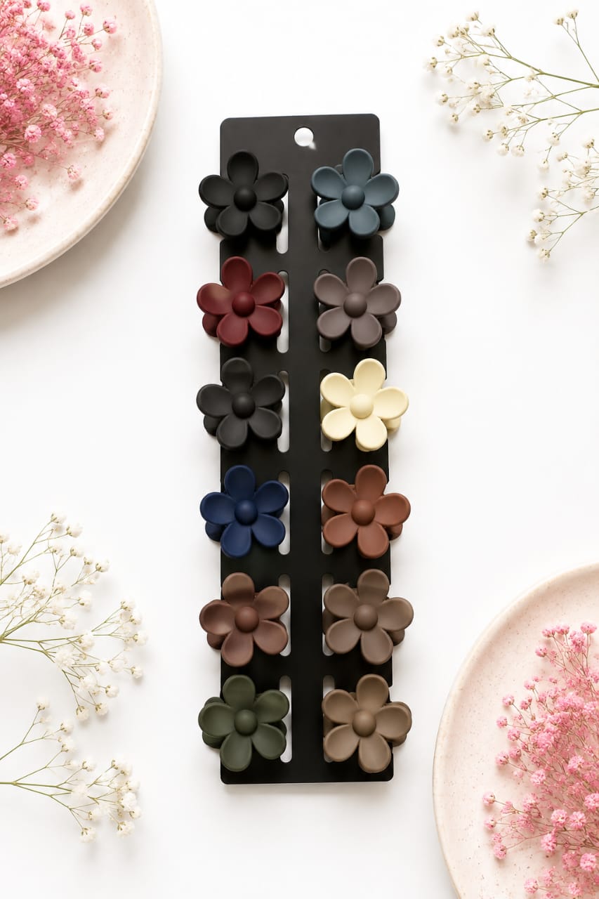 Matte Five-Petal Mini Flower Hair Claw Clips - Medium