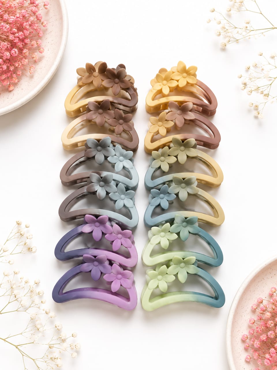 Dual-Tone Flower Claw Clips - Medium
