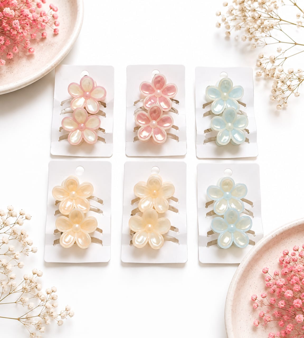 Pearl-Center Jelly Flower Hair Clips