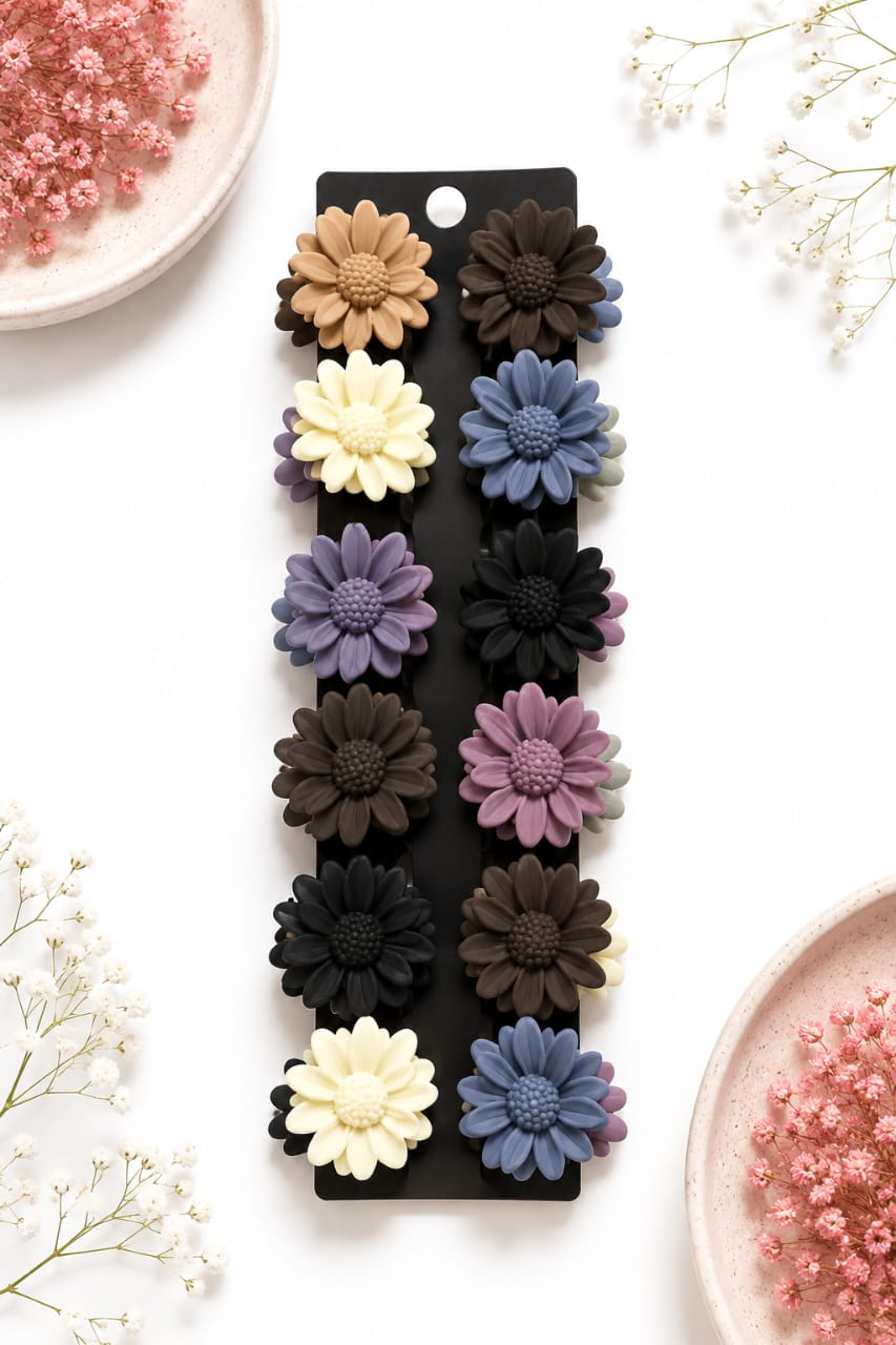 Dual Multi-Petal Daisy Flower Hair Claw Clips