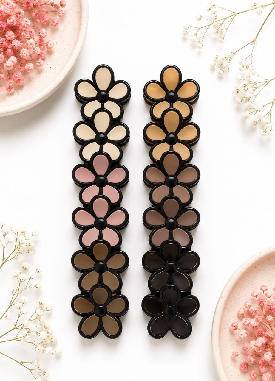 Black Border Floral Claw Clips - Medium