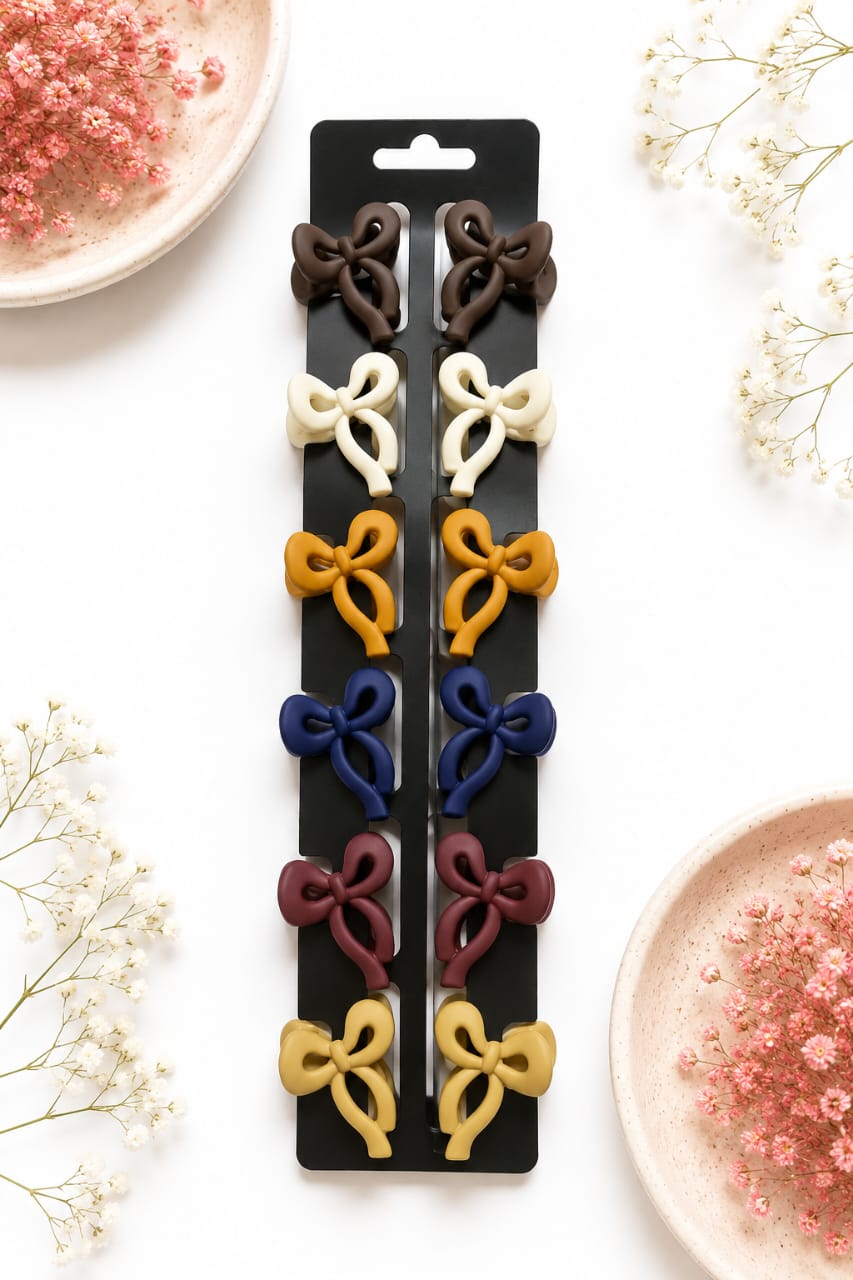 Matte Mini Ribbon Bow Hair Claw Clips - Medium
