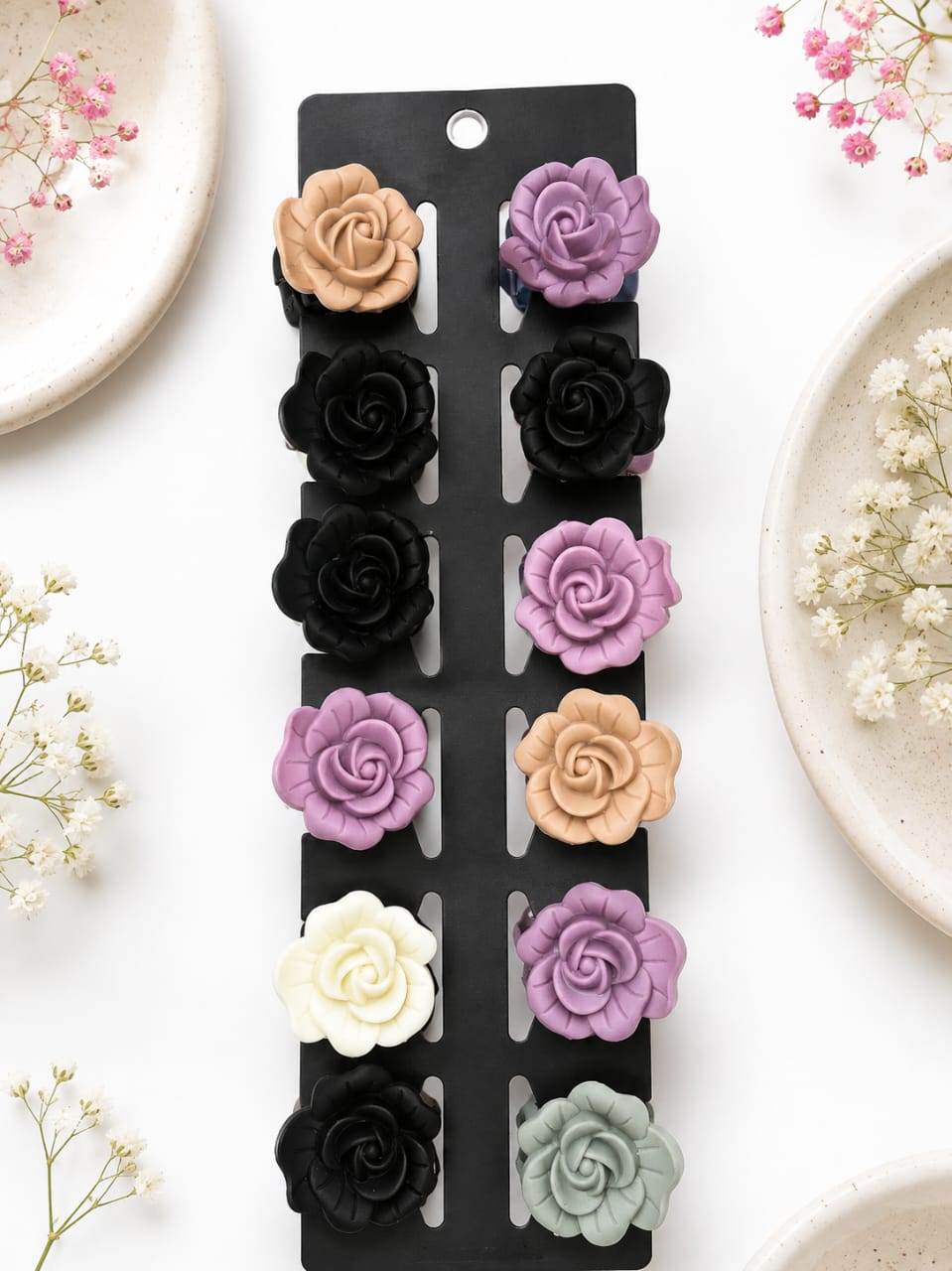 Dual Rose Flower Hair Claw Clips - Medium