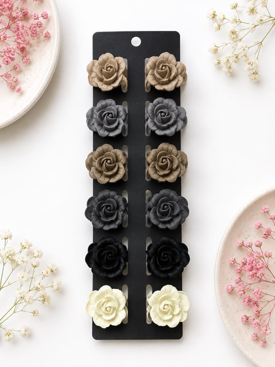 Dual Rose Flower Hair Claw Clips - Medium