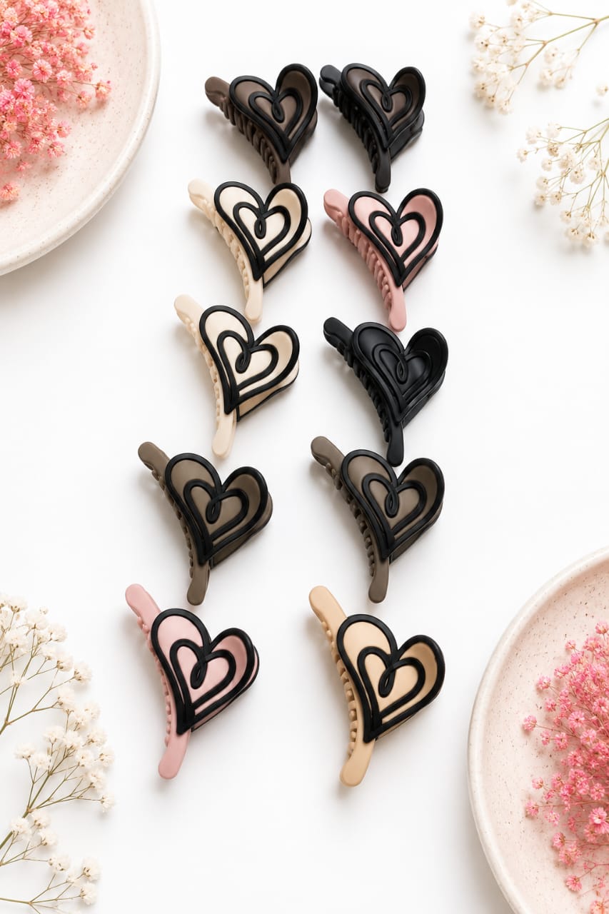 Matte Heart-outline Banana Claw Clips - Medium