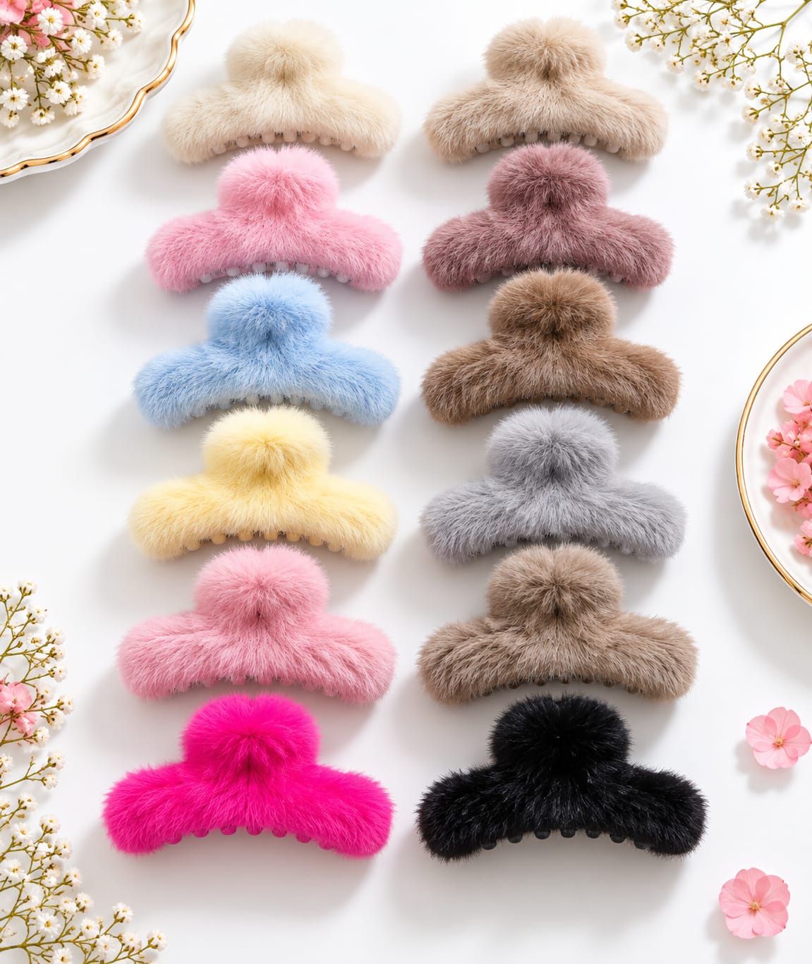 Plush Faux Fur Hair Claw Clips - Medium