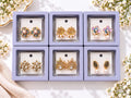 Korean-Style Floral Earrings Set - Gold Combo