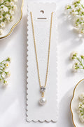 Oval Crystal and Solitaire Pearl Drop Pendant Necklace
